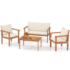 Acacia Wood Conversation Set with Seat and Back Cushions (4- or 8-Piece Set) product